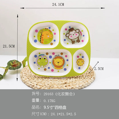 TP Food Grade Children's Dinner Plate Baby Cartoon Cute Eating Bowl Household Complementary Food Compartment Tray Children's Tableware Set Good Vibrations