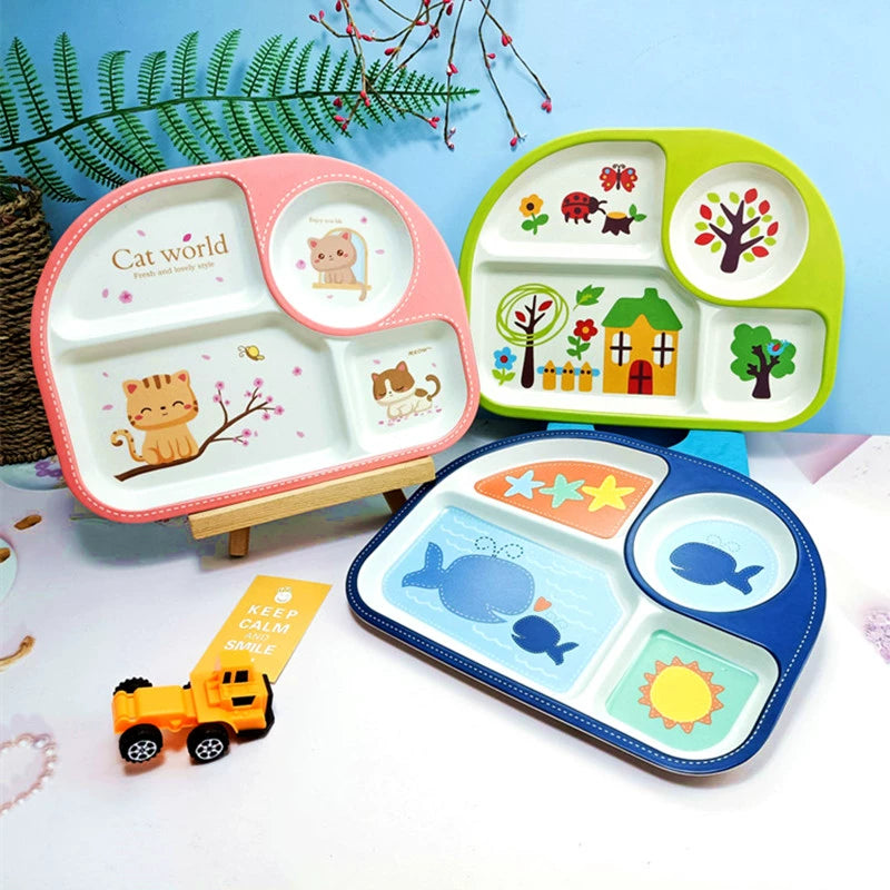 Creative Drop-Proof and Hot-Proof  Bamboo Fiber Baby & Kids Compartment Plate Good Vibrations