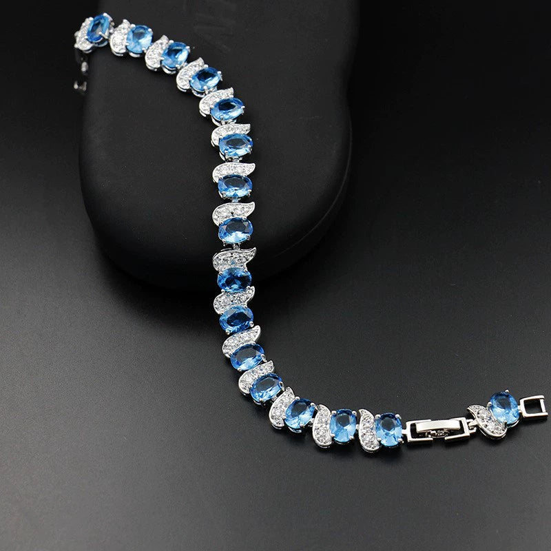 Light Luxury Zircon Bracelet Classic Hand Jewelry Chicken Leg Curved Moon Color Jewelry Gem Seven Color European and American Bracelet Women Good Vibrations