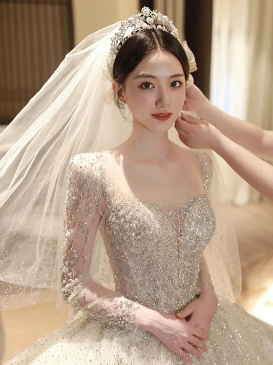Classy Long Sleeves Arms Hiding Retro Small Light Wedding Dress