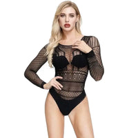 Sexy European and American Sexy Jacquard Long-Sleeved Jumpsuit Mesh Stockings GOOD Vibrations