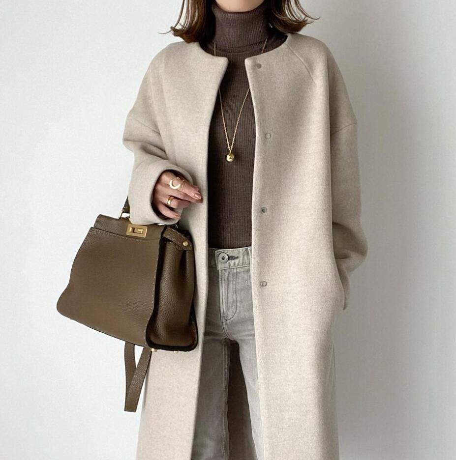 2026 Autumn/Winter New Style Lotte Ins Hot-Selling Loose Slimming Casual Simple Straight-Leg Coat Solid Color Overcoat for Women Good Vibrations