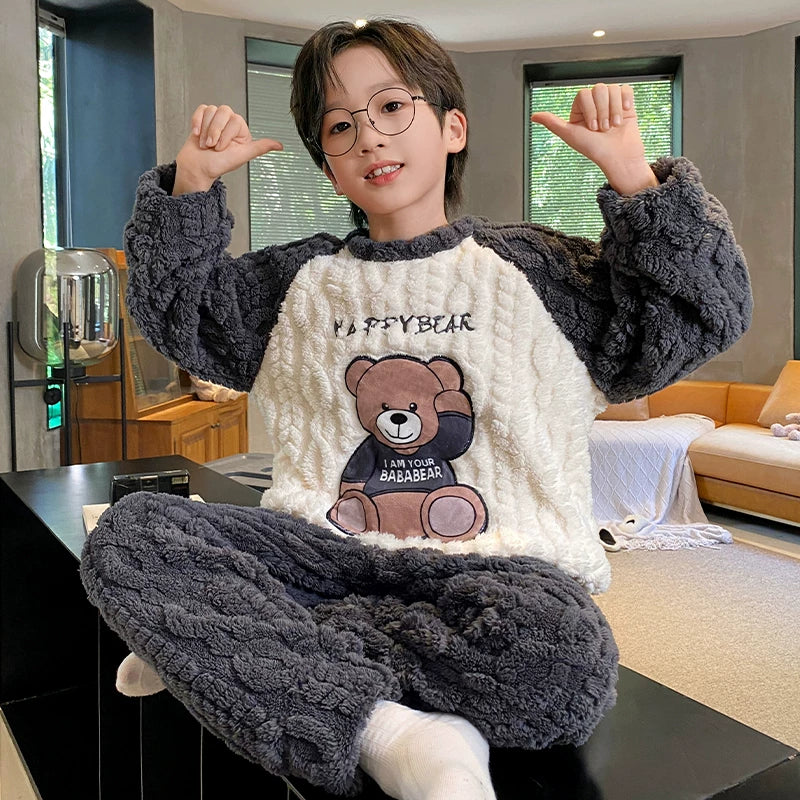 Cute Fall and Winter Fleece-lined Boy Teen Cartoon Pajamas Good Vibrations