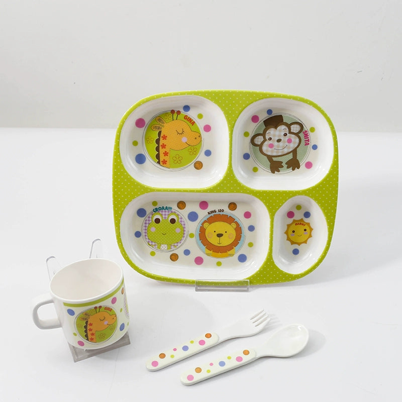 TP Food Grade Children's Dinner Plate Baby Cartoon Cute Eating Bowl Household Complementary Food Compartment Tray Children's Tableware Set Good Vibrations
