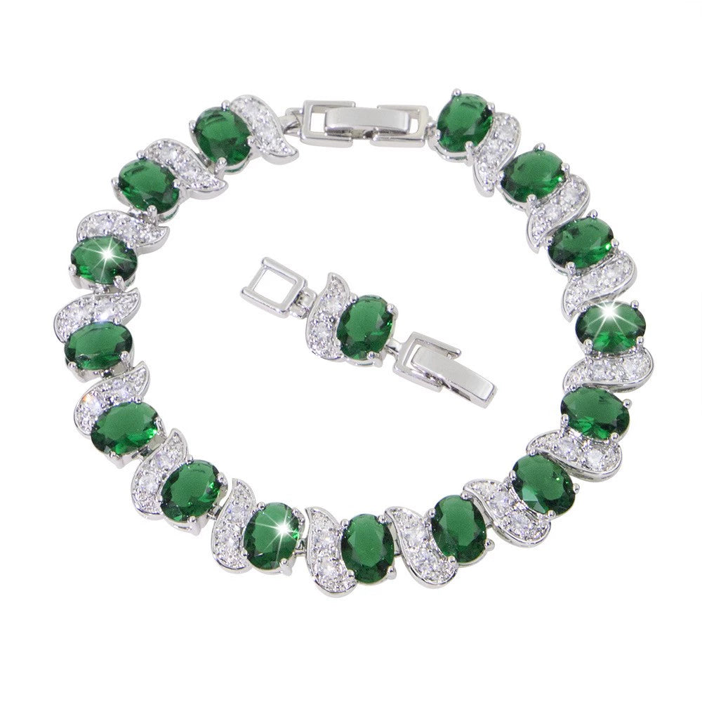 Light Luxury Zircon Bracelet Classic Hand Jewelry Chicken Leg Curved Moon Color Jewelry Gem Seven Color European and American Bracelet Women Good Vibrations