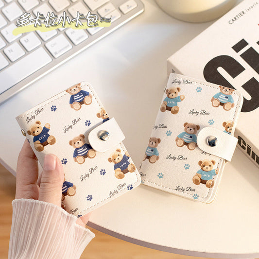Cute Cartoon Card Bag Women's Buckle Large Capacity Multi-Card Slot Ultra-thin Small Men's Card Clamp Bag Driver's License Card Cover Good Vibrations