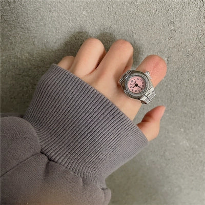 Heart Full Diamond Watch Ring Retro Middle-Ancient Cute Earth Cool Men and Women Millennium Sexy Pink Peach Heart Disco Harajuku Good Vibrations