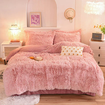 White Wave Fox Colorful Plush Mink Fur Four-Piece Coral Velvet Winter Flannel Duvet Cover Double-Sided Velvet Bed Sheet Fitted Sheet Good Vibrations