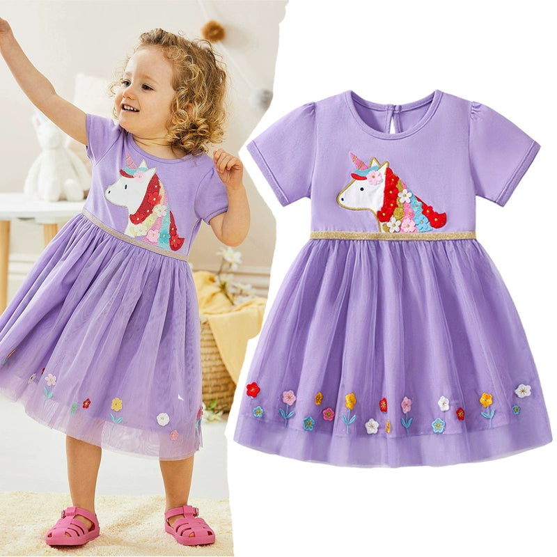 Girl Short Sleeve Pure Cotton T-shirt Purple Fashionable Dress Good Vibrations