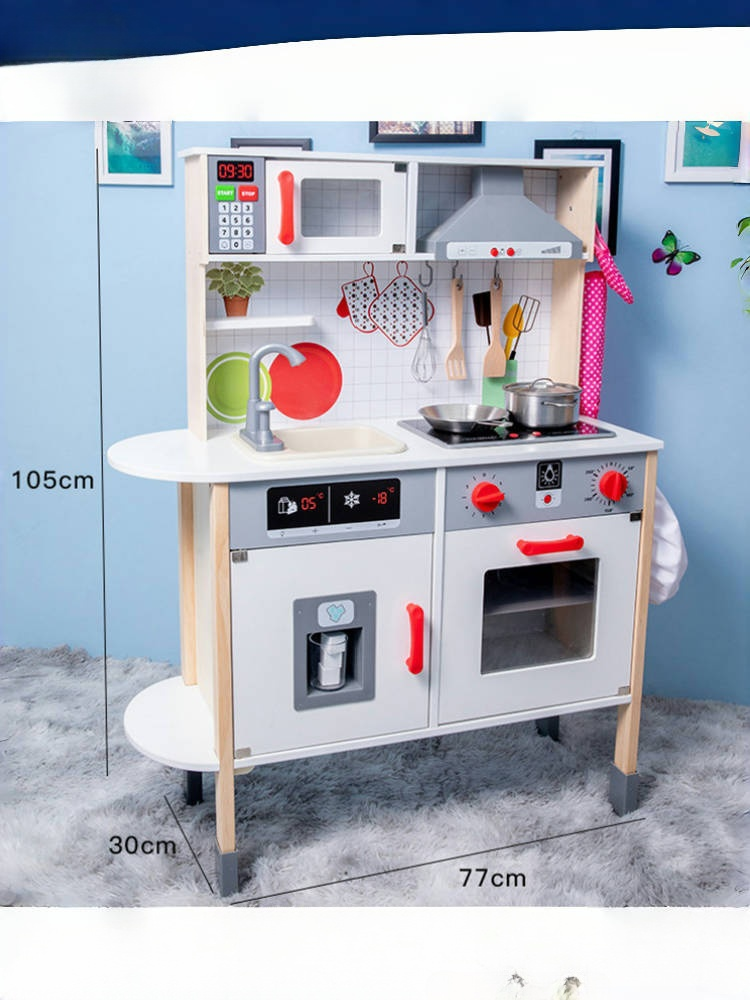 Kids Play House Refrigerator Wooden Children's Early Education Baby Girl Smart Water Wooden Kitchen Toys Suit Good Vibrations