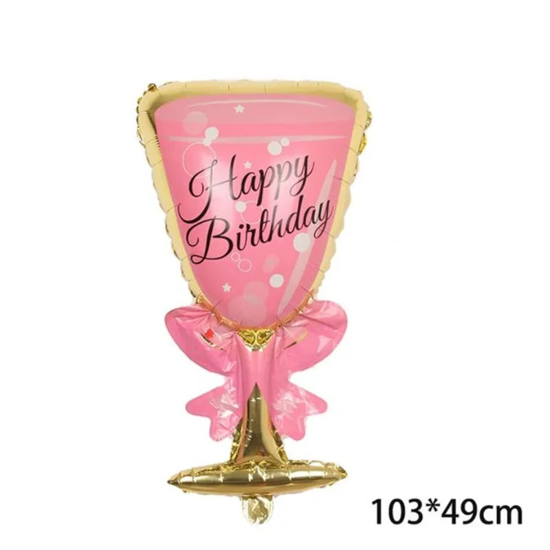 Adult Birthday Arrangement Champagne Bottle Wine Glass Shape Aluminum Film Balloon Wedding Party New Year Decoration Photo Props Good Vibrations