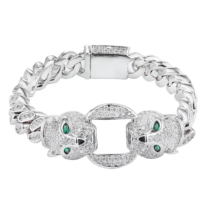 Accessible Luxury Double-Headed Leopard Titanium Steel Hip Hop Style Men's Bracelet Good Vibrations