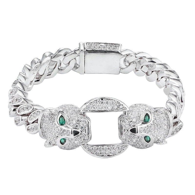 Accessible Luxury Double-Headed Leopard Titanium Steel Hip Hop Style Men's Bracelet Good Vibrations