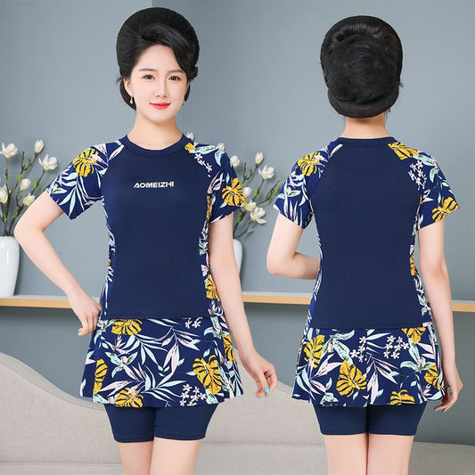 Fifth pants mother plus size swimsuit hot spring split fat mm200 kg belly covering slimming middle-aged and elderly swimming suit skirt Good Vibrations