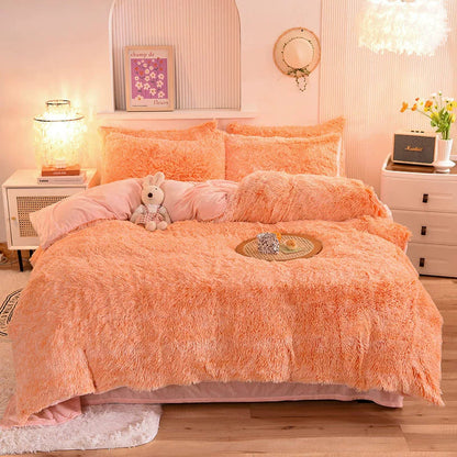 White Wave Fox Colorful Plush Mink Fur Four-Piece Coral Velvet Winter Flannel Duvet Cover Double-Sided Velvet Bed Sheet Fitted Sheet Good Vibrations