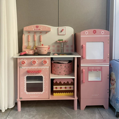 Kids Play House Refrigerator Wooden Children's Early Education Baby Girl Smart Water Wooden Kitchen Toys Suit Good Vibrations