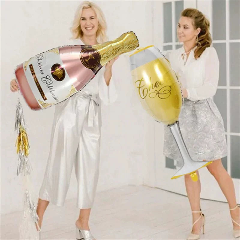 Adult Birthday Arrangement Champagne Bottle Wine Glass Shape Aluminum Film Balloon Wedding Party New Year Decoration Photo Props Good Vibrations