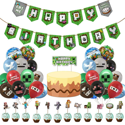 New Arrival My World Doll Building Blocks Theme Boy Birthday Scene Balloon Layout Party Cake Decoration Stickers Good Vibrations