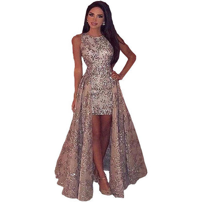 Wedding Party Dress Female Evening Elegant Sexy Deep V Neck Strap Sleeveless Sequined Long Maxi Dresses for Women 2024 Good Vibrations