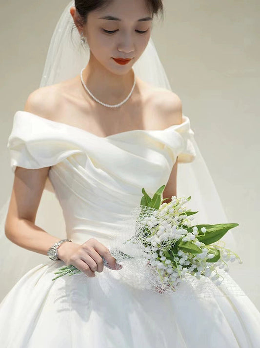 off-Shoulder Long Trailing Maternity Satin Main Wedding Dress Good Vibrations