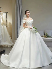 off-Shoulder Long Trailing Maternity Satin Main Wedding Dress Good Vibrations