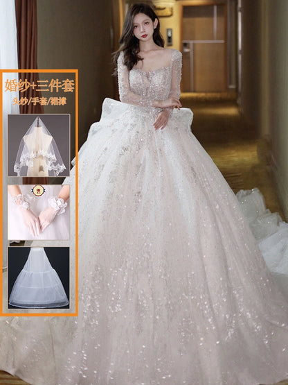 Classy Long Sleeves Arms Hiding Retro Small Light Wedding Dress