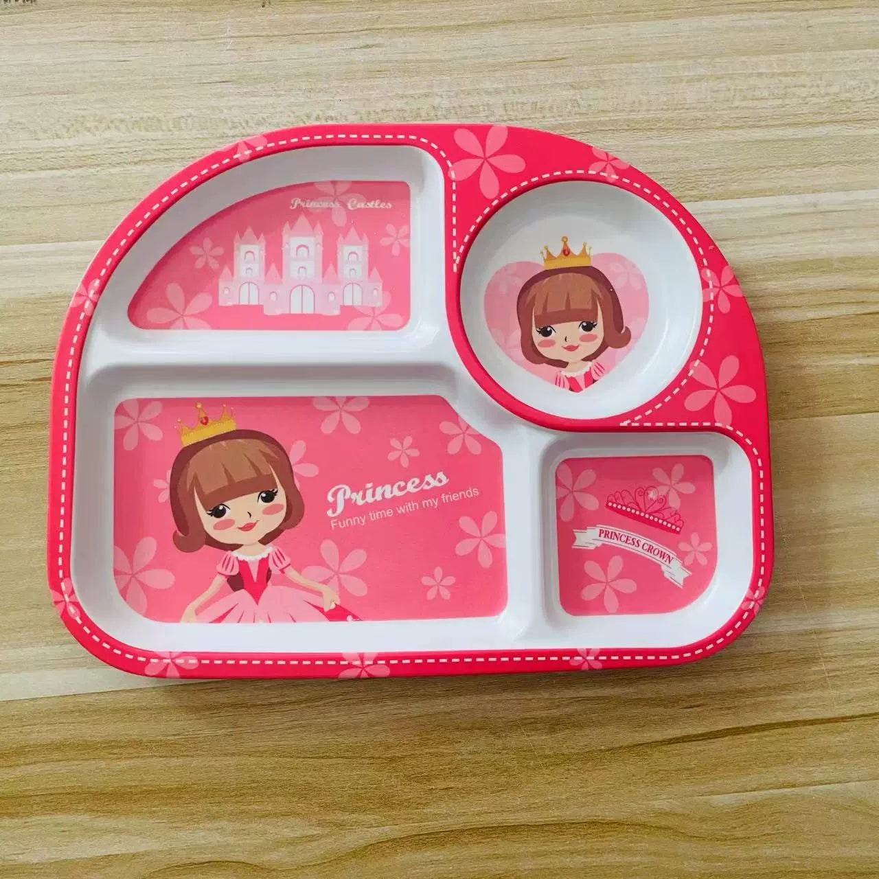 Creative Drop-Proof and Hot-Proof  Bamboo Fiber Baby & Kids Compartment Plate Good Vibrations