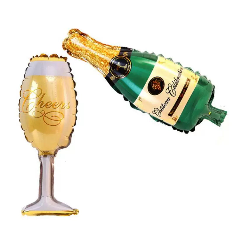 Adult Birthday Arrangement Champagne Bottle Wine Glass Shape Aluminum Film Balloon Wedding Party New Year Decoration Photo Props Good Vibrations