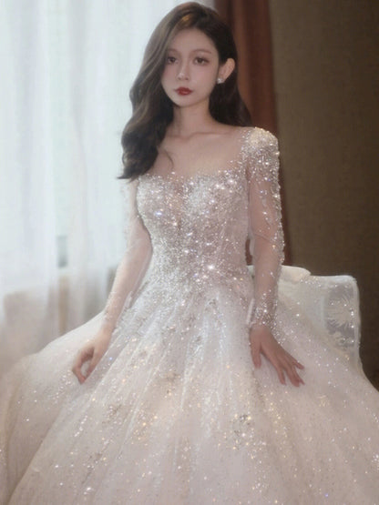 Classy Long Sleeves Arms Hiding Retro Small Light Wedding Dress