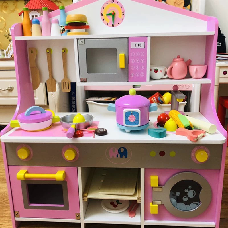 Kids Play House Refrigerator Wooden Children's Early Education Baby Girl Smart Water Wooden Kitchen Toys Suit Good Vibrations