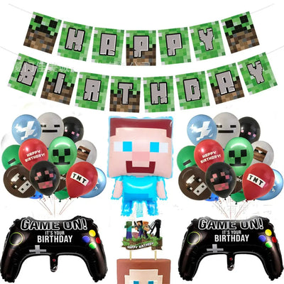 New Arrival My World Doll Building Blocks Theme Boy Birthday Scene Balloon Layout Party Cake Decoration Stickers