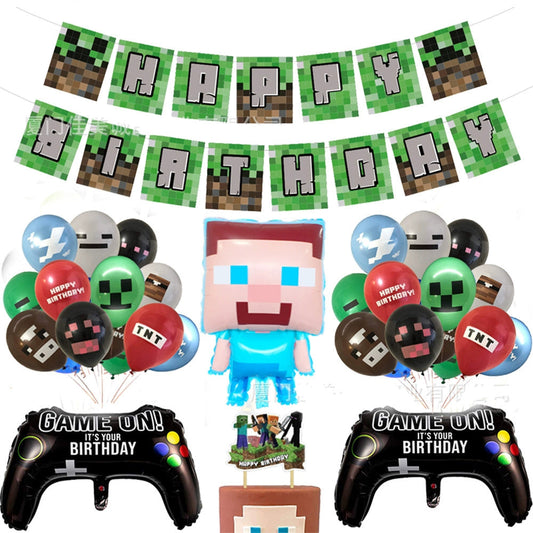 New Arrival My World Doll Building Blocks Theme Boy Birthday Scene Balloon Layout Party Cake Decoration Stickers Good Vibrations