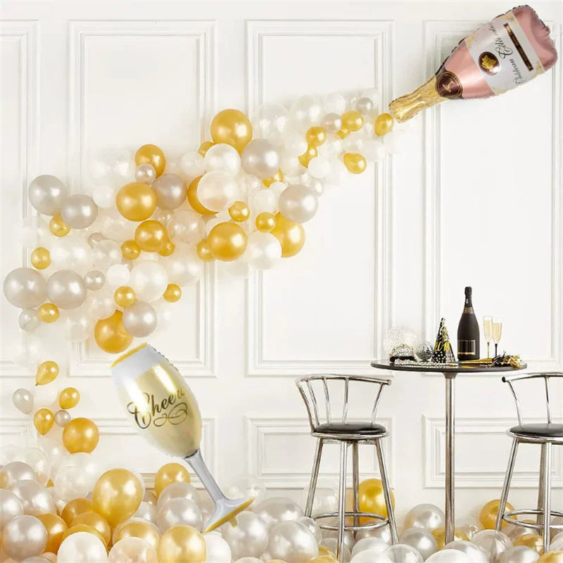 Adult Birthday Arrangement Champagne Bottle Wine Glass Shape Aluminum Film Balloon Wedding Party New Year Decoration Photo Props Good Vibrations