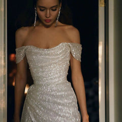 off-Shoulder Lady Classy Niche Style Super Shiny Evening Dress Good Vibrations