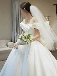 off-Shoulder Long Trailing Maternity Satin Main Wedding Dress Good Vibrations