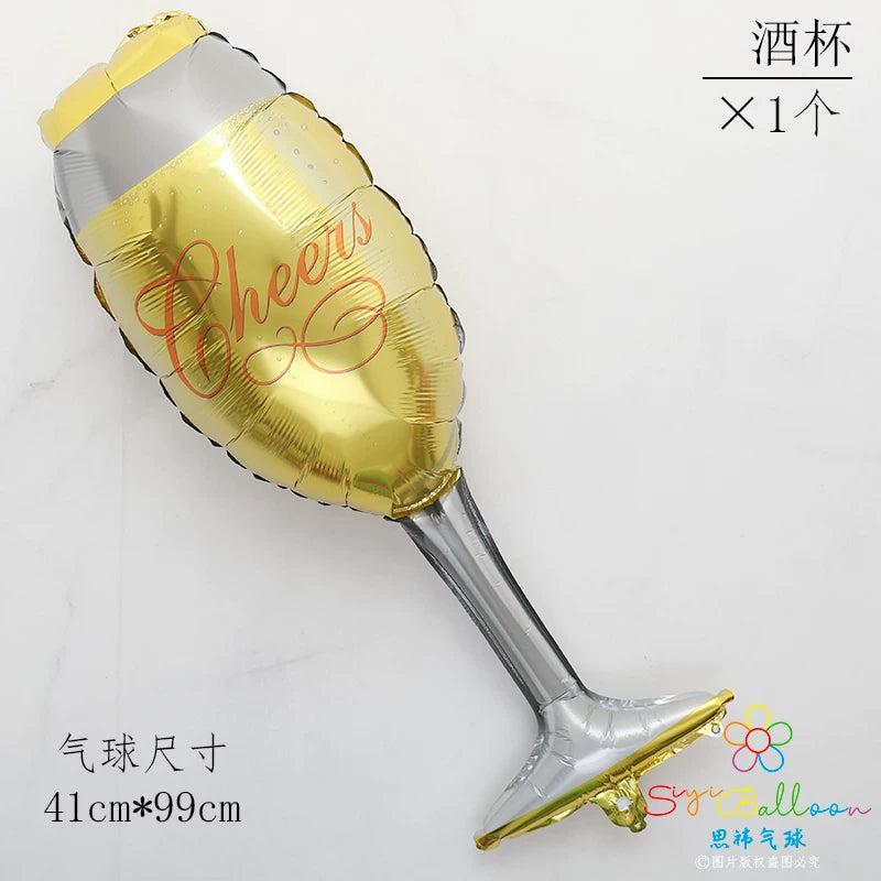 Large Champagne Bottle Wine Glass Aluminum Foil Balloon Mini Bottle Cup Wedding Party Bar Decoration Balloon Good Vibrations