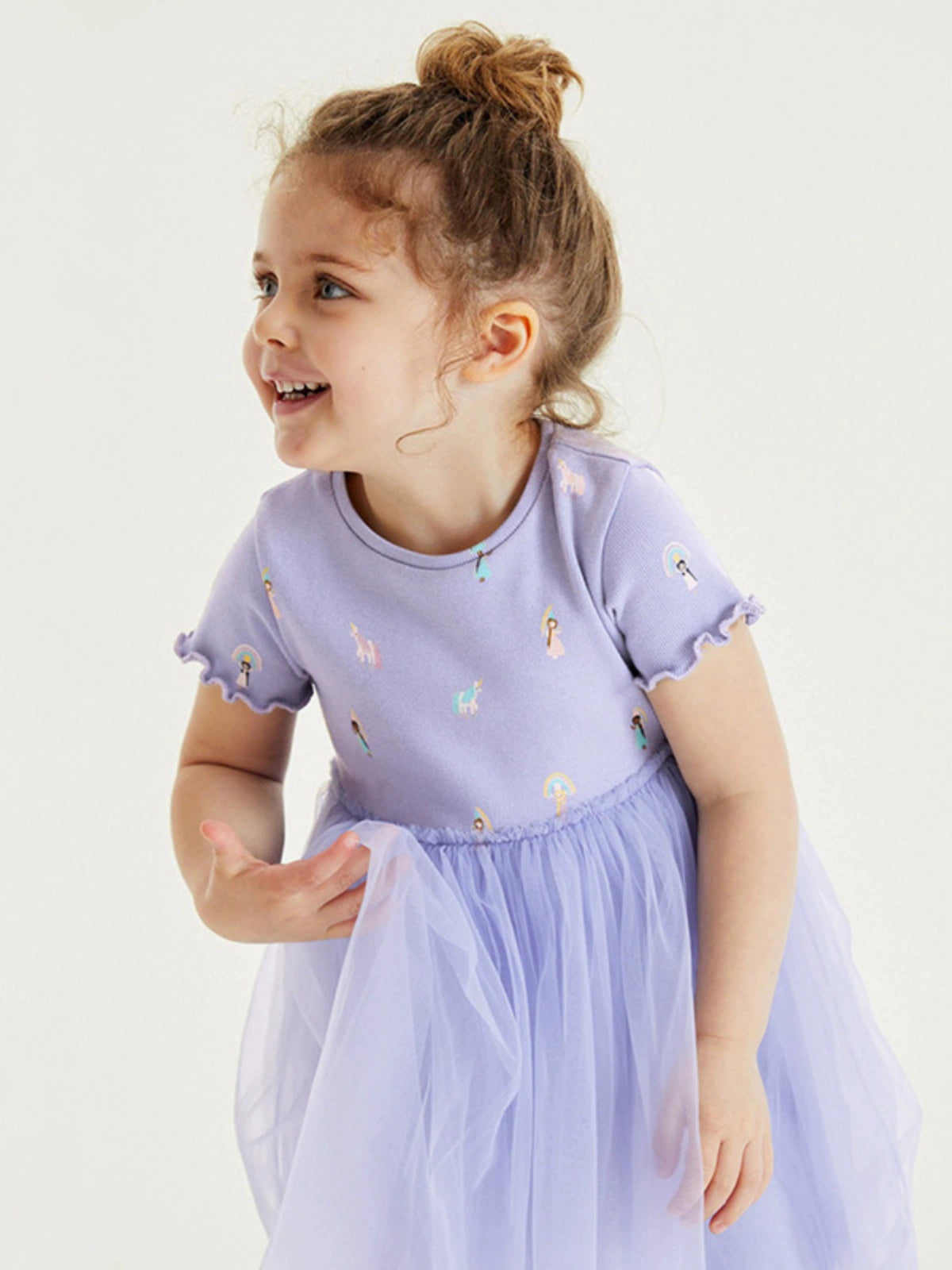 Girl Short Sleeve Pure Cotton T-shirt Purple Fashionable Dress Good Vibrations