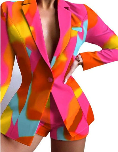 Women's Lapel Long Sleeve Slim Fit One Button Suit Shorts Good Vibrations