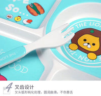 Bamboo Fiber Kids Tableware Kids Set Cartoon Grid Plate Baby Rice Bowl Drop-Resistant Spork Chopsticks Complementary Food Good Vibrations