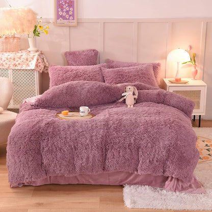 White Wave Fox Colorful Plush Mink Fur Four-Piece Coral Velvet Winter Flannel Duvet Cover Double-Sided Velvet Bed Sheet Fitted Sheet Good Vibrations
