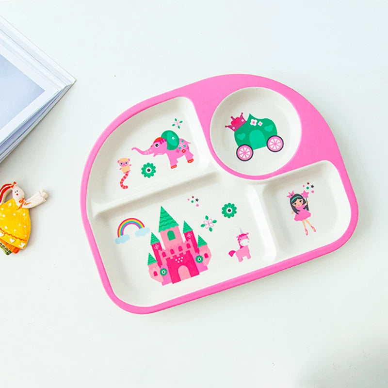 Creative Drop-Proof and Hot-Proof  Bamboo Fiber Baby & Kids Compartment Plate Good Vibrations