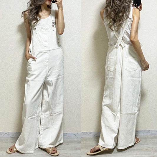 In-Stock Japanese and Korean Style Fashionable Backless Slimming Overalls 2026 Summer New Patchwork High-Waisted Sleeveless Jumpsuit for Women Good Vibrations