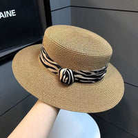 2025 Summer Hot-Selling French Straw Hat Flat Top Women's Vintage Zebra Outdoor Vacation Sun Protection Hat Good Vibrations