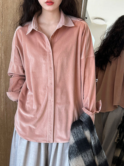Lushi Japanese-Style Minimalist Thickened Brushed Corduroy Shirt for Women 2025 Autumn Inner Layering Base Shirt 3378 Good Vibrations