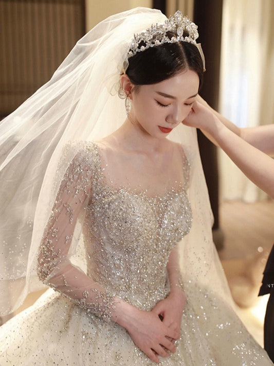 Classy Long Sleeves Arms Hiding Retro Small Light Wedding Dress