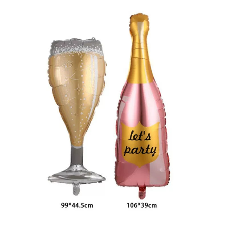 Adult Birthday Arrangement Champagne Bottle Wine Glass Shape Aluminum Film Balloon Wedding Party New Year Decoration Photo Props Good Vibrations
