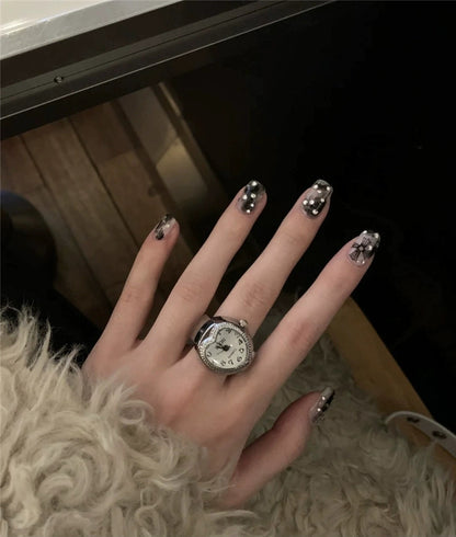 Heart Full Diamond Watch Ring Retro Middle-Ancient Cute Earth Cool Men and Women Millennium Sexy Pink Peach Heart Disco Harajuku Good Vibrations