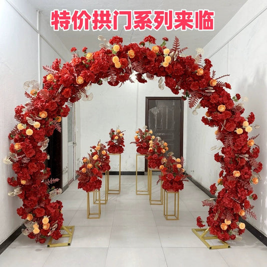 Double-Pole Iron Full Flower Arch Shelf Entrance Door Layout Semicircle Arch Wedding Scene Decoration Background Door Frame Good Vibrations