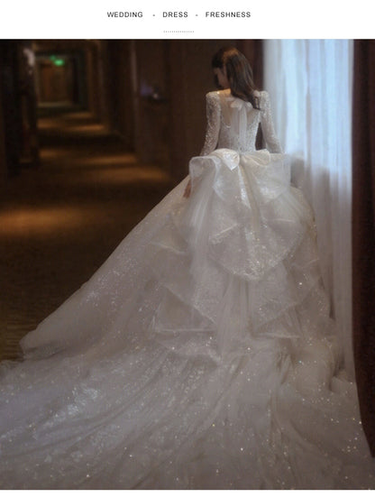Classy Long Sleeves Arms Hiding Retro Small Light Wedding Dress