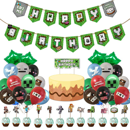 New Arrival My World Doll Building Blocks Theme Boy Birthday Scene Balloon Layout Party Cake Decoration Stickers Good Vibrations